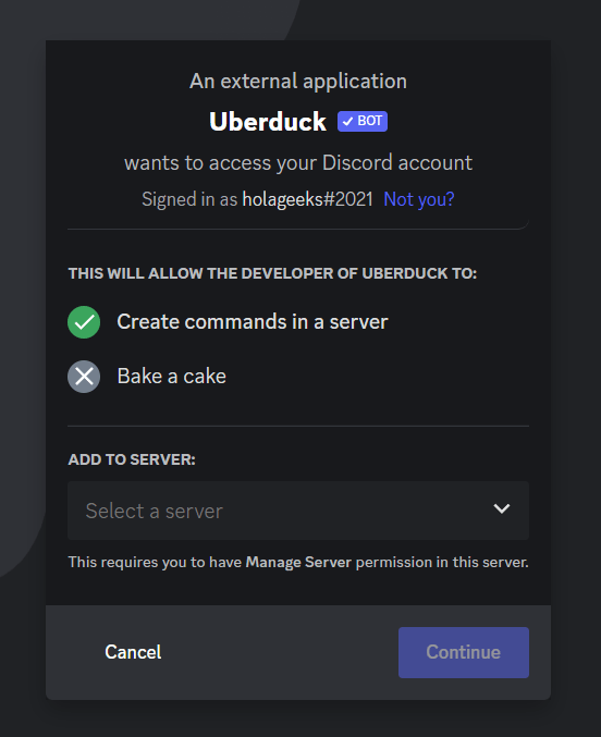uberduck AI discord popup when you click to add the bot to your discord server for how to use uberduck ai on discord