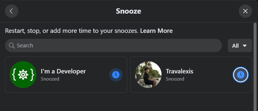 how to unsnooze someone on facebook on Desktop: Click on profile picture in the top right corner >Setting & Privacy>Feed>Snooze> Then click on the blue clock in front of the person, page, or group name that you want to unsnooze. The clock will turn gray. 